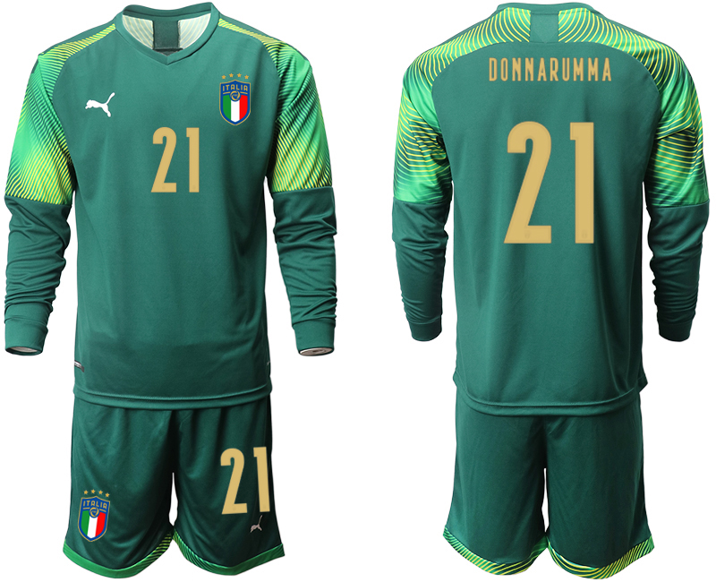 Men 2021 European Cup Italy Dark green long sleeve goalkeeper #21 soccer jerseys
